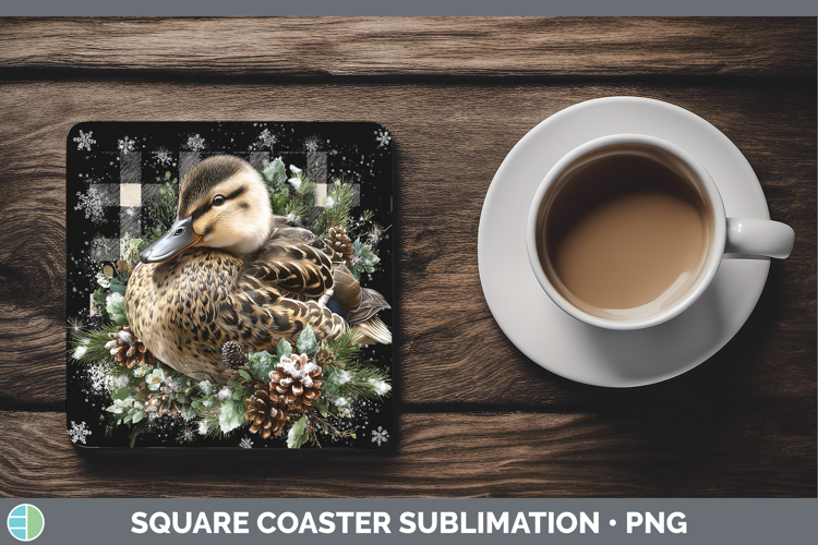Duck Woodland Checker Christmas Square Coaster Sublimation D