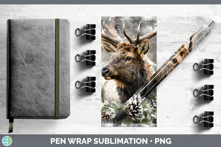 Elk Woodland Checker Christmas Pen Wrap Sublimation Design