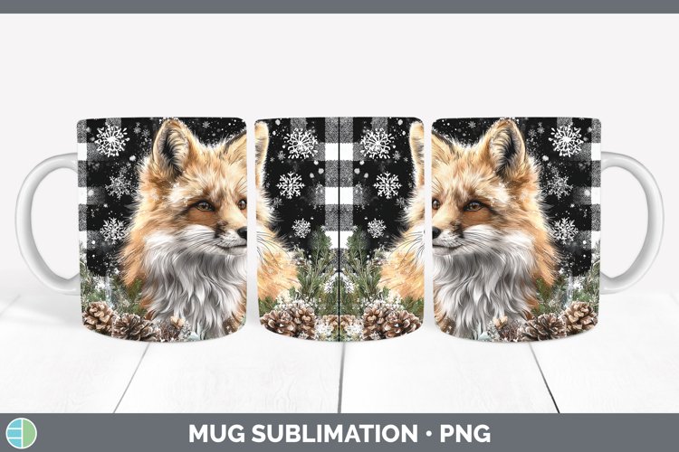 Fox Woodland Checker Christmas Mug Wrap Sublimation Design