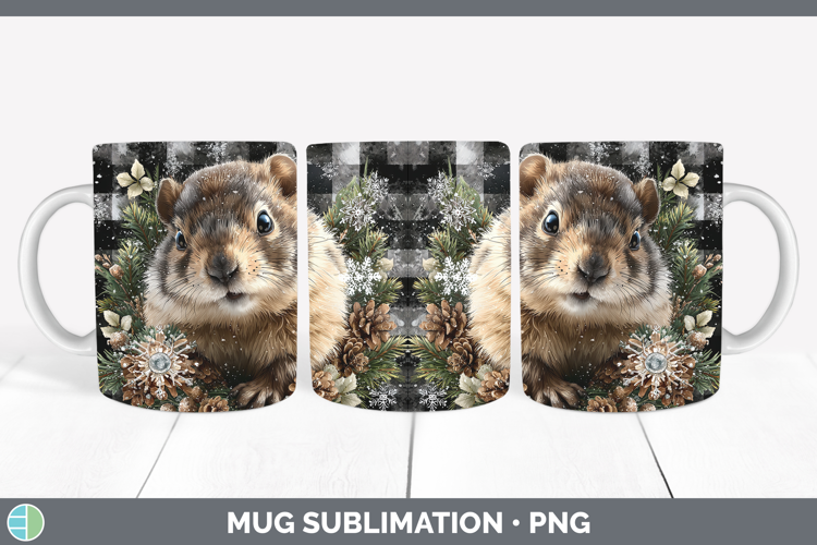 Groundhog Woodland Checker Christmas Mug Wrap Sublimation De