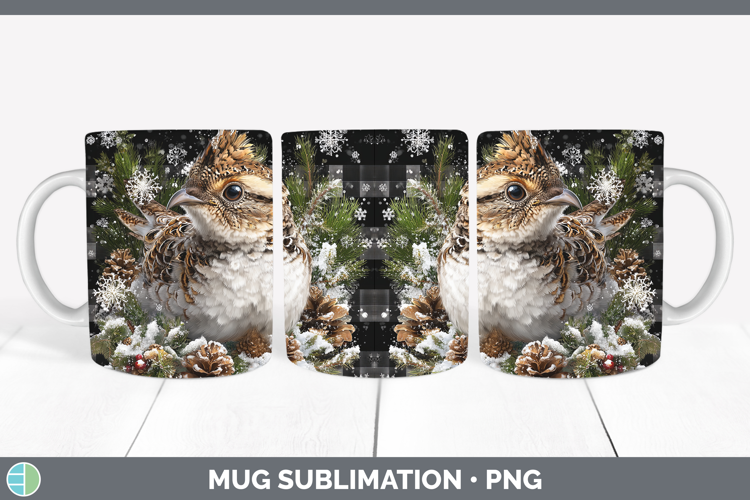 Grouse Woodland Checker Christmas Mug Wrap Sublimation Desig