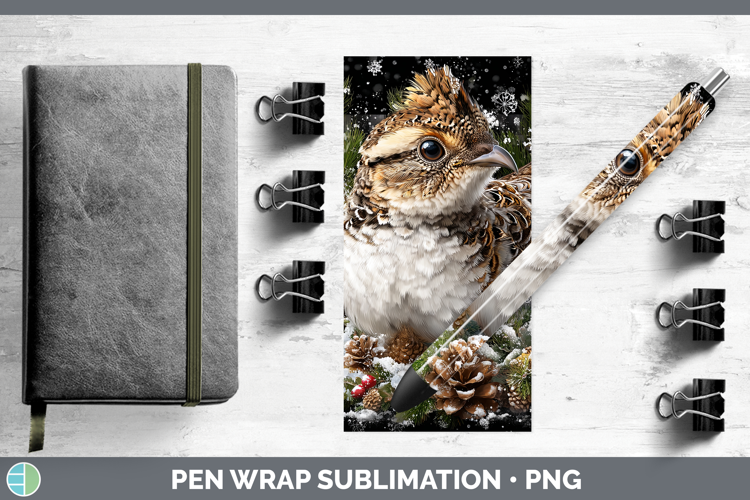 Grouse Woodland Checker Christmas Pen Wrap Sublimation Desig