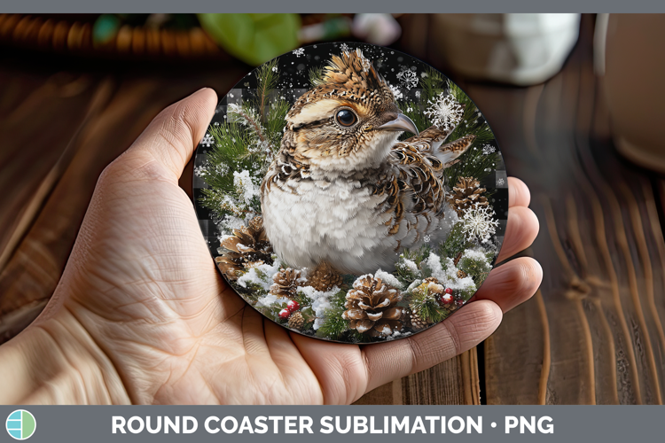 Grouse Woodland Checker Christmas Round Coaster Sublimation
