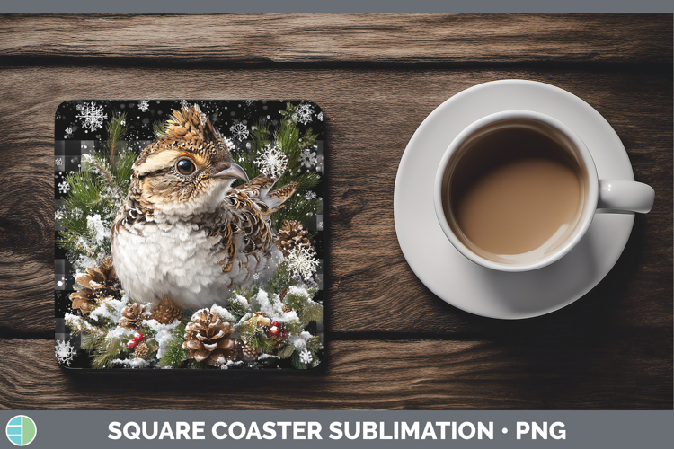 Grouse Woodland Checker Christmas Square Coaster Sublimation