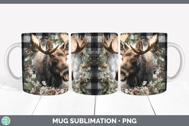 Moose Woodland Checker Christmas Mug Wrap Sublimation Design