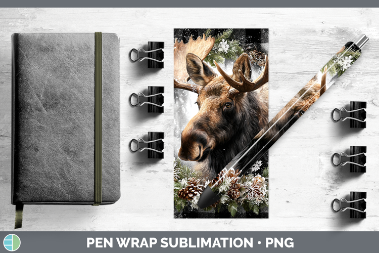 Moose Woodland Checker Christmas Pen Wrap Sublimation Design