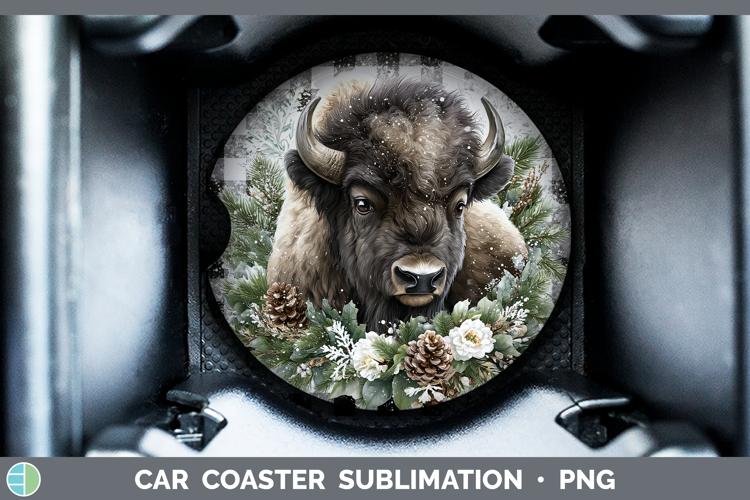 Musk Ox Woodland Checker Christmas Car Coaster Sublimation D