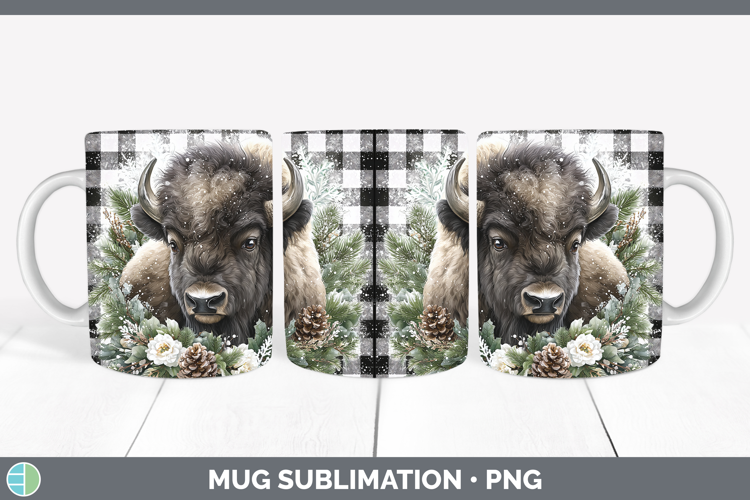 Musk Ox Woodland Checker Christmas Mug Wrap Sublimation Desi