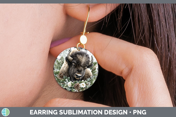 Musk Ox Woodland Checker Christmas Round Earrings Sublimatio