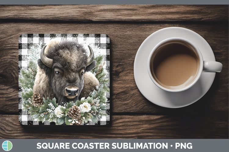 Musk Ox Woodland Checker Christmas Square Coaster Sublimatio