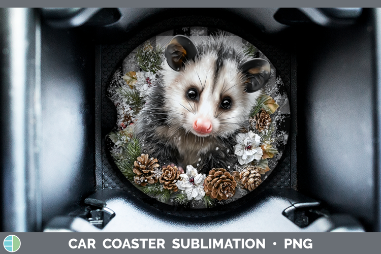 Opossum Woodland Checker Christmas Car Coaster Sublimation D