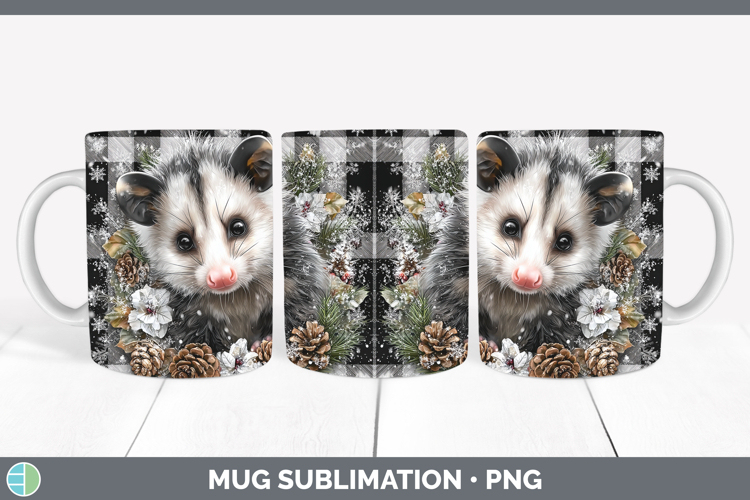 Opossum Woodland Checker Christmas Mug Wrap Sublimation Desi