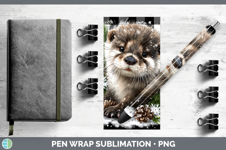 Otter Woodland Checker Christmas Pen Wrap Sublimation Design