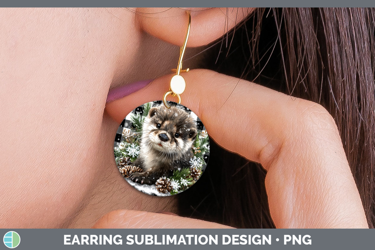 Otter Woodland Checker Christmas Round Earrings Sublimation