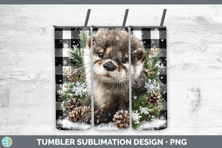 Otter Woodland Checker Christmas Tumbler Sublimation Design