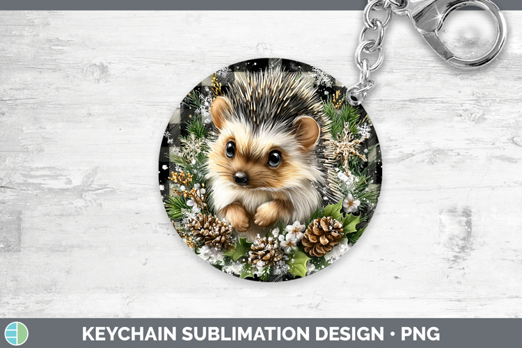 Porcupine Woodland Checker Christmas Keychain Sublimation De
