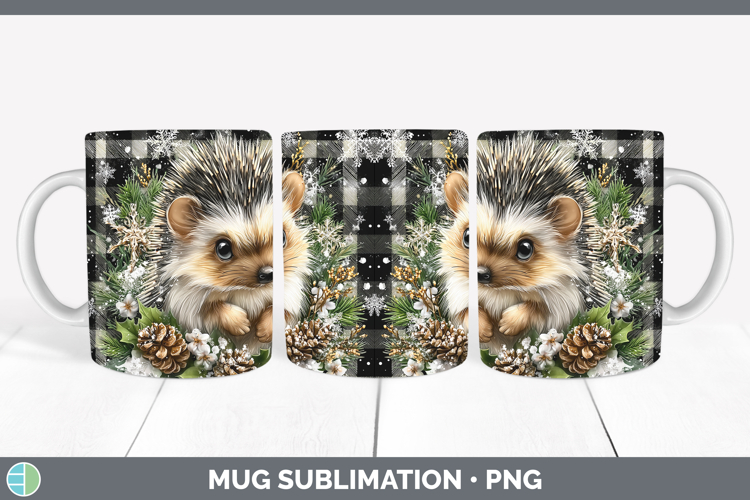 Porcupine Woodland Checker Christmas Mug Wrap Sublimation De