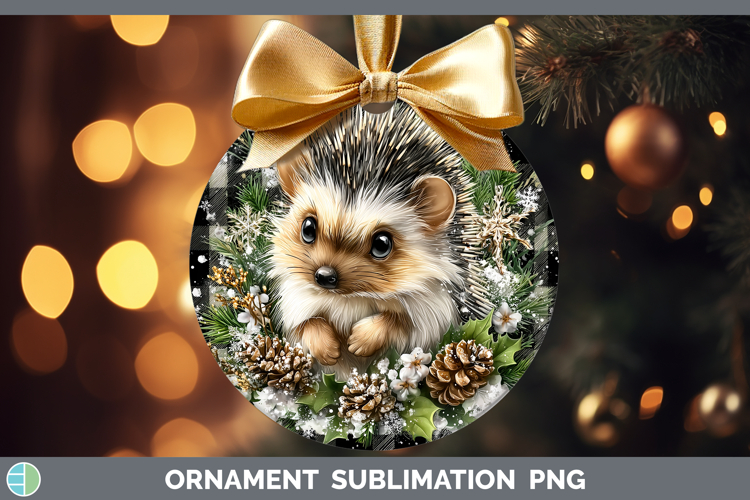 Porcupine Woodland Checker Christmas Ornament Sublimation De