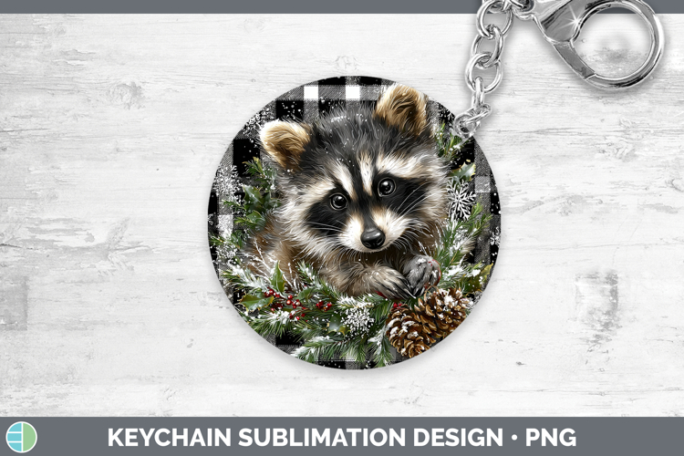Raccoon Woodland Checker Christmas Keychain Sublimation Desi