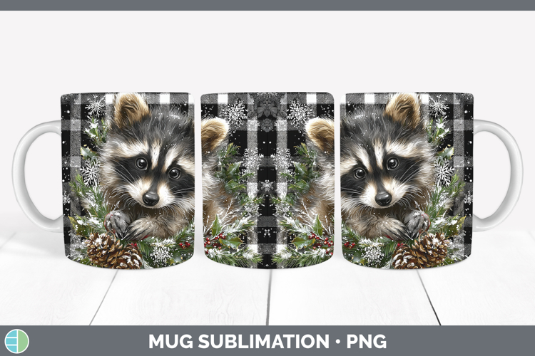 Raccoon Woodland Checker Christmas Mug Wrap Sublimation Desi