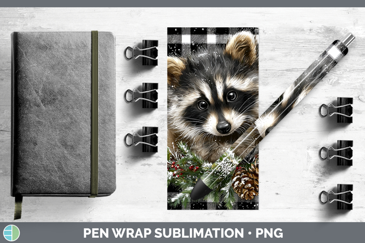 Raccoon Woodland Checker Christmas Pen Wrap Sublimation Desi