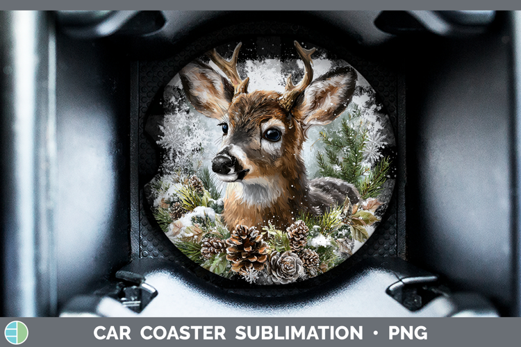 Reindeer Woodland Checker Christmas Car Coaster Sublimation
