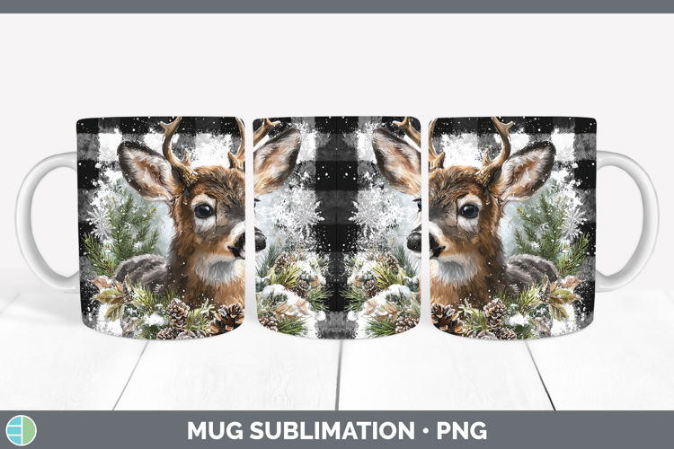 Reindeer Woodland Checker Christmas Mug Wrap Sublimation Des