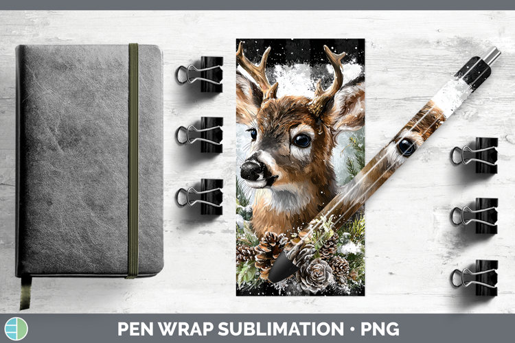 Reindeer Woodland Checker Christmas Pen Wrap Sublimation Des