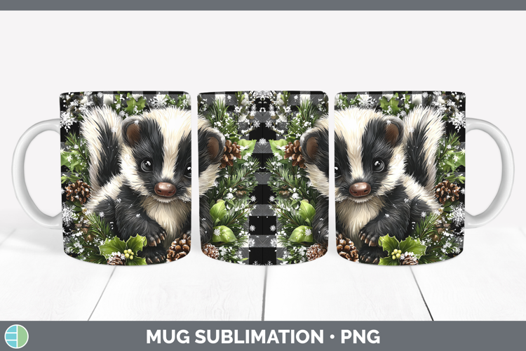 Skunk Woodland Checker Christmas Mug Wrap Sublimation Design