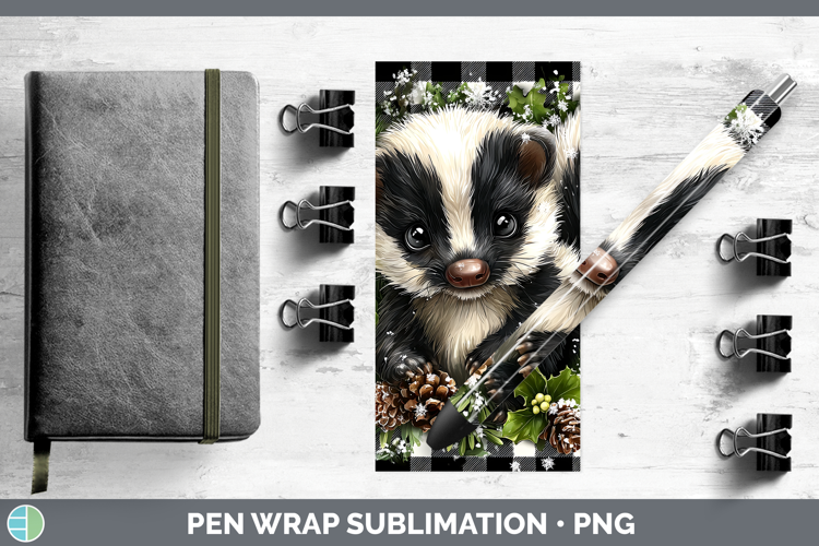 Skunk Woodland Checker Christmas Pen Wrap Sublimation Design