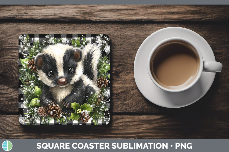 Skunk Woodland Checker Christmas Square Coaster Sublimation