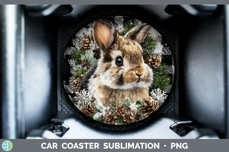Snowshoe Hare Woodland Checker Christmas Car Coaster Sublima