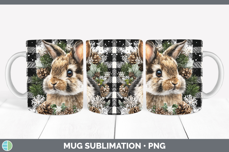 Snowshoe Hare Woodland Checker Christmas Mug Wrap Sublimatio