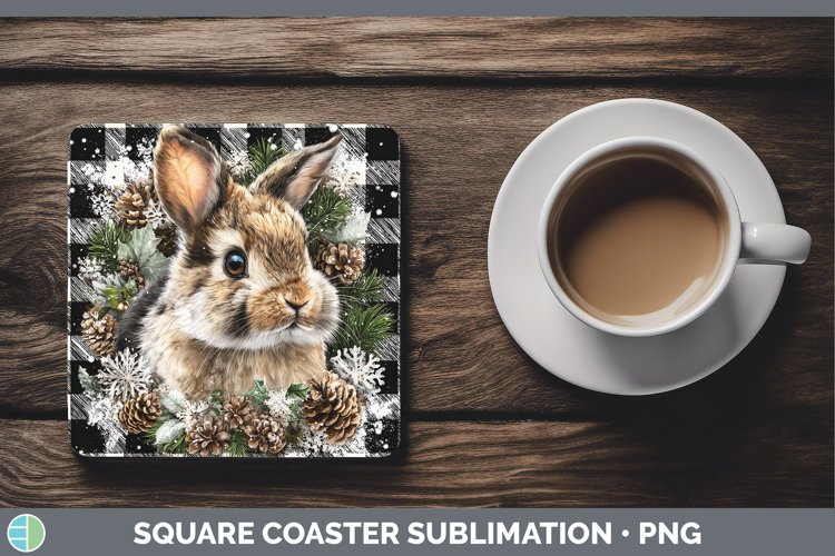 Snowshoe Hare Woodland Checker Christmas Square Coaster Subl