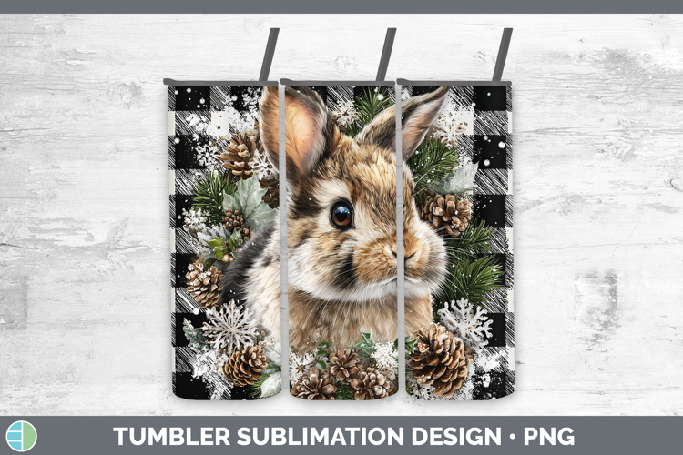 Snowshoe Hare Woodland Checker Christmas Tumbler Sublimation