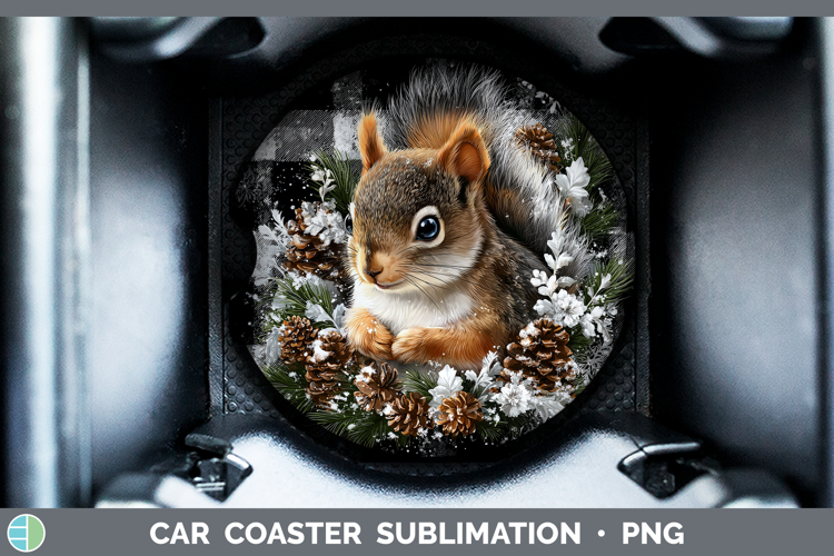Squirrel Woodland Checker Christmas Car Coaster Sublimation