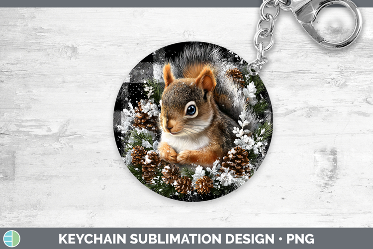 Squirrel Woodland Checker Christmas Keychain Sublimation Des