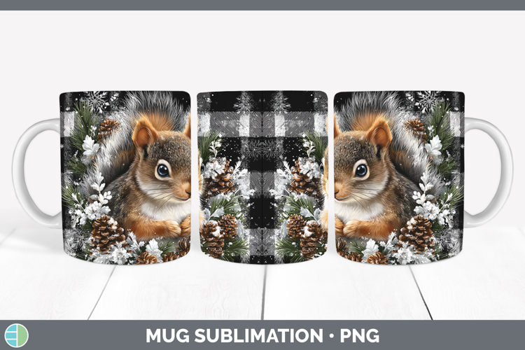 Squirrel Woodland Checker Christmas Mug Wrap Sublimation Des