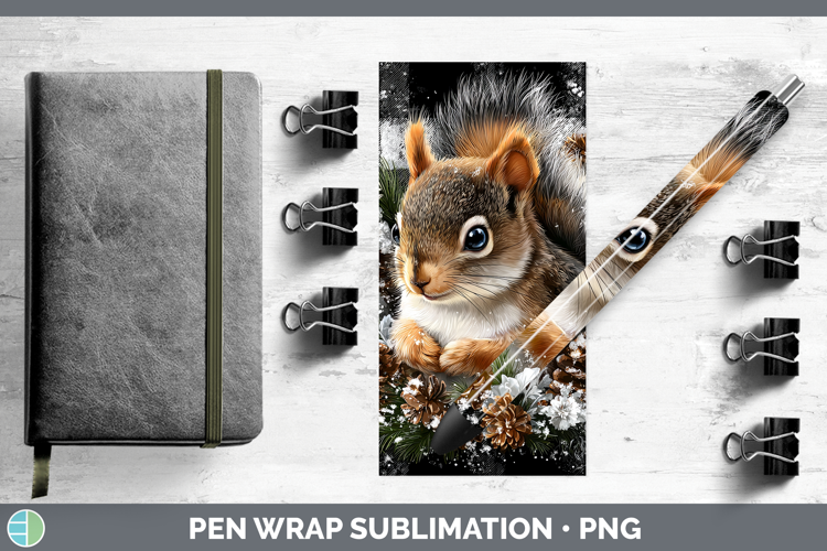 Squirrel Woodland Checker Christmas Pen Wrap Sublimation Des