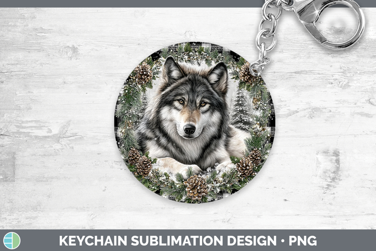 Wolf Woodland Checker Christmas Keychain Sublimation Design