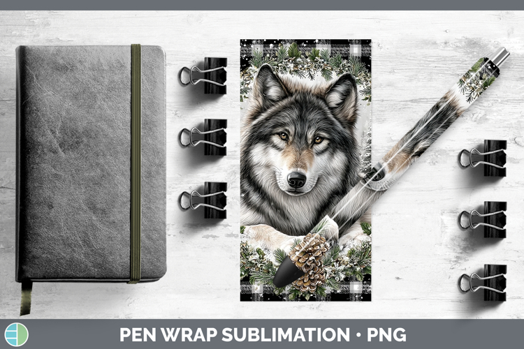 Wolf Woodland Checker Christmas Pen Wrap Sublimation Design
