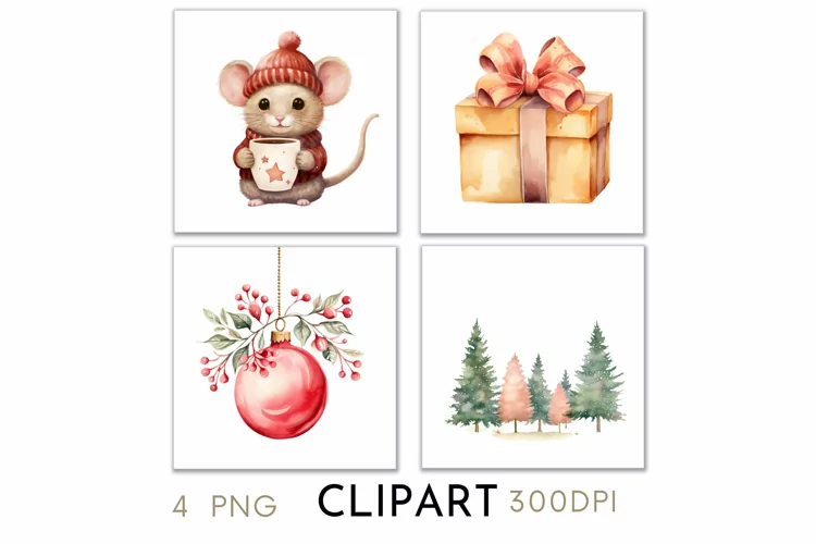 Woodland Christmas Illustrations Watercolor Clipart PNG