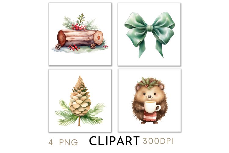 Woodland Christmas Illustrations Watercolor Clipart PNG