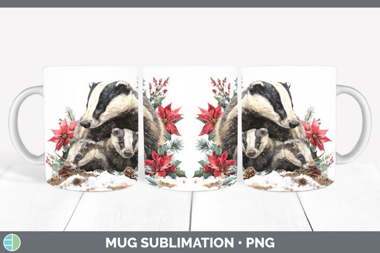 Badger Mug Wrap Woodland Christmas Poinsettia Sublimation Co