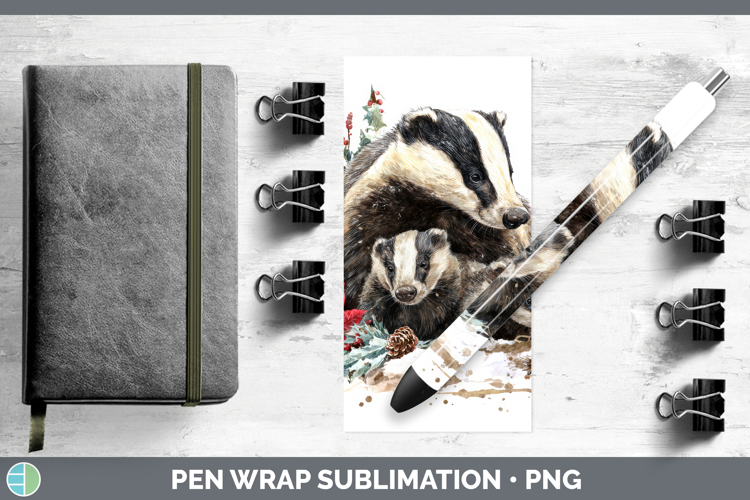 Badger Pen Wrap Woodland Christmas Poinsettia Sublimation Pe