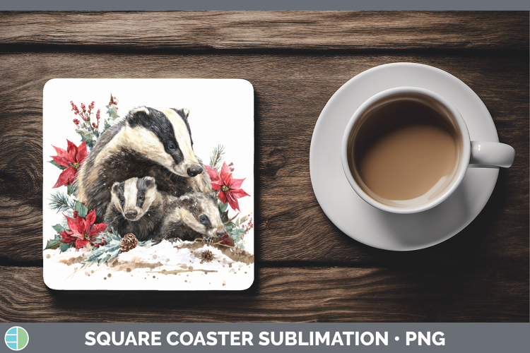 Badger Square Coaster Woodland Christmas Poinsettia Sublimat