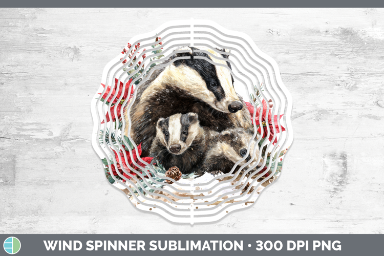 Badger Wind Spinner Woodland Christmas Poinsettia Sublimatio