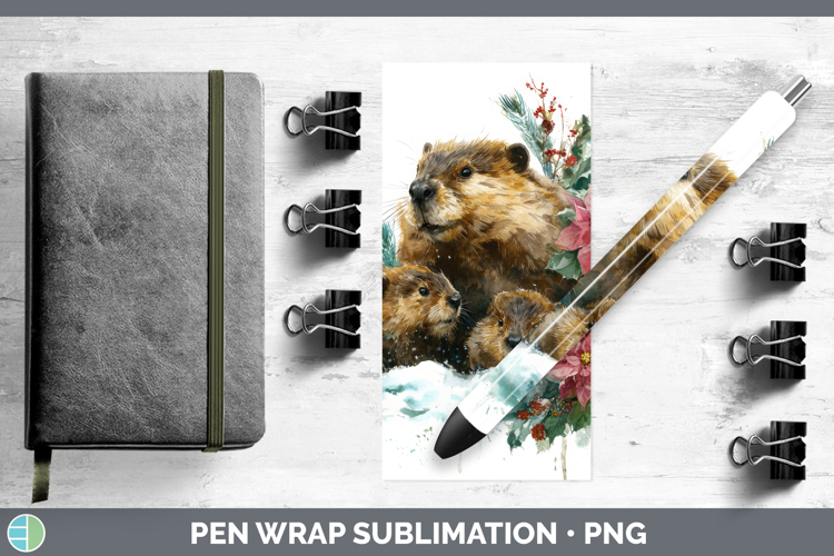 Beaver Pen Wrap Woodland Christmas Poinsettia Sublimation Pe