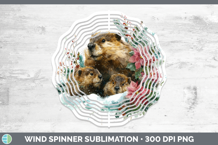 Beaver Wind Spinner Woodland Christmas Poinsettia Sublimatio