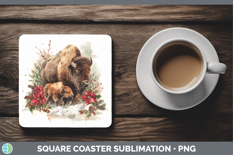 Bison Square Coaster Woodland Christmas Poinsettia Sublimati